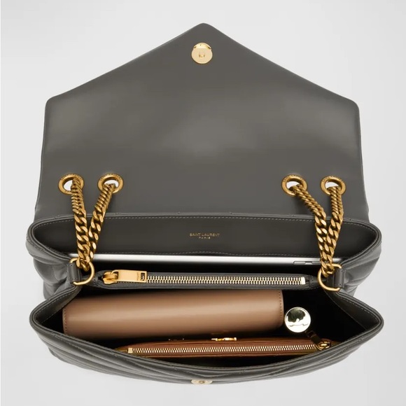 NWT Saint Laurent LouLou Storm Gray Leather Medium Shoulder Bag Gold HW - Picture 13 of 13